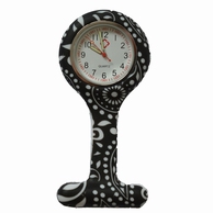 Montre d'infirmière en silicone ; Fleur noir