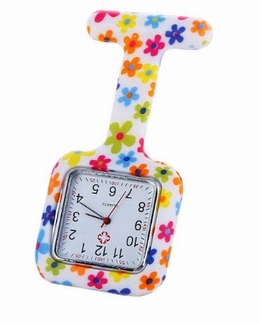 Montre d'infirmière en silicone carré ; Les petites fleurs