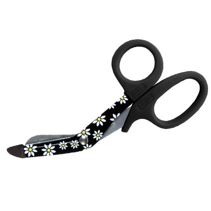 Verbandschaar universeel (17 cm); Zwart met witte bloemen