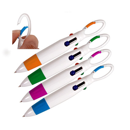 4 kleuren pen met karabijnhaak; set a 4 stuks!