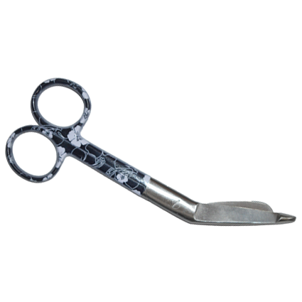 Verbandschaar RVS met gekleurd handvat; zwart bloem