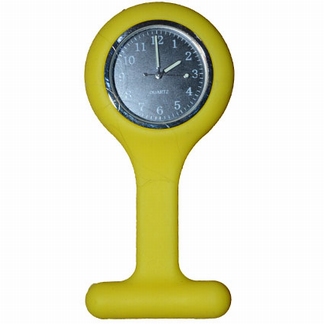 Horloge d'infirmière en silicone ; Jaune avec montre noir