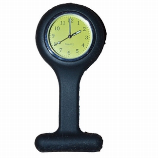 Horloge d'infirmière en silicone ; Noir avec montre jaune