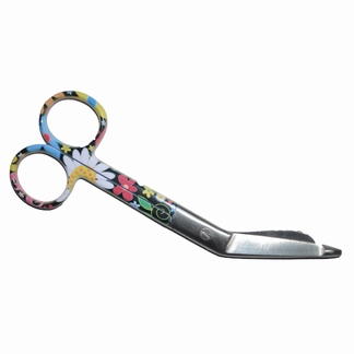 Verbandschaar RVS met gekleurd handvat; vrolijke bloem