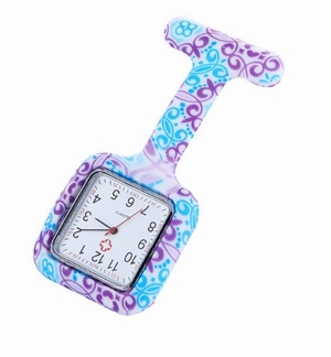 Montre d'infirmière en silicone carré ; Violet/Blue