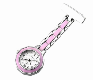 Montre d'infirmière avec belle bande; Rose / métal