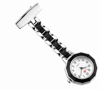 Montre d'infirmière avec belle sangle ; noir /métal