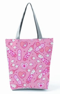 schoudertas met ritssluiting; roze medische symbolen
