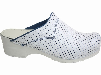 Sanita klomp original model 314, wit met blauwe stippen