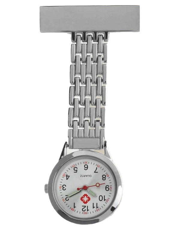 Montre d'infirmière avec belle bande; Coulour Argent