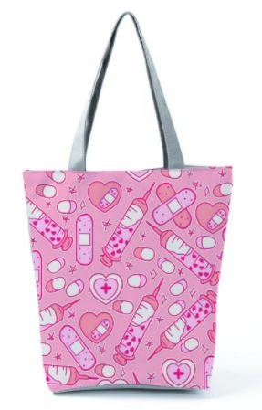 schoudertas met ritssluiting; roze medische symbolen