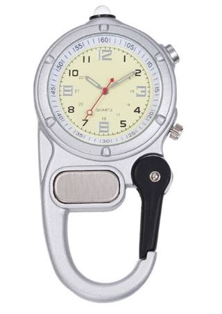 Stoer horloge met karabijnhaak; zilver