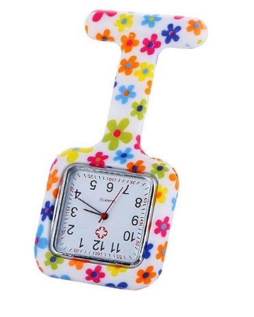 Montre d'infirmière en silicone carré ; Les petites fleurs